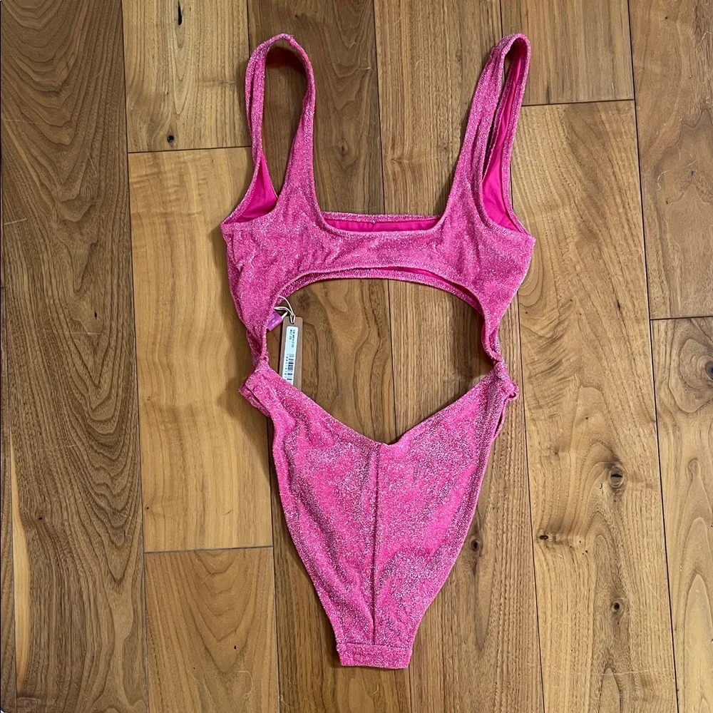 SKIMS Glitter Swim Monokini Sparkly Pink Cutout One-Piece Swimsuit